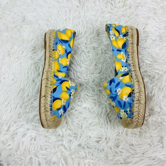 NWOT ANN TAYLOR blue & yellow lemon print tapestry summer espadrille shoes SZ 6 - Picture 17 of 17
